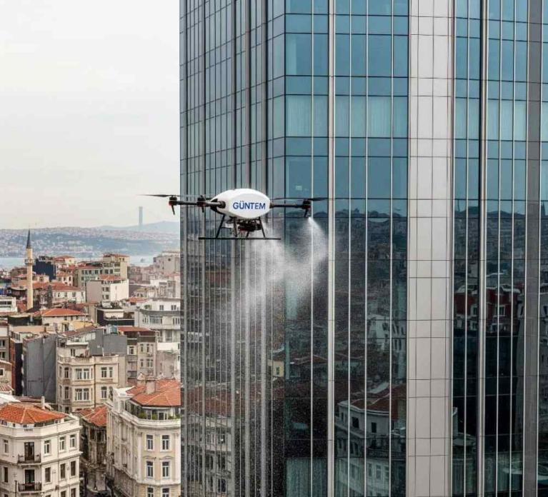 Drone ile Büyükçekmece dış cephe temizliği