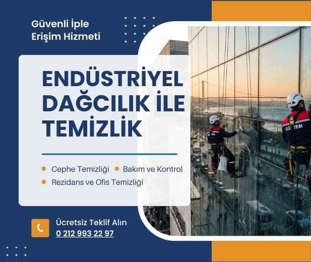 İple erişim yöntemiyle yüksek binada cam yüzey temizliği