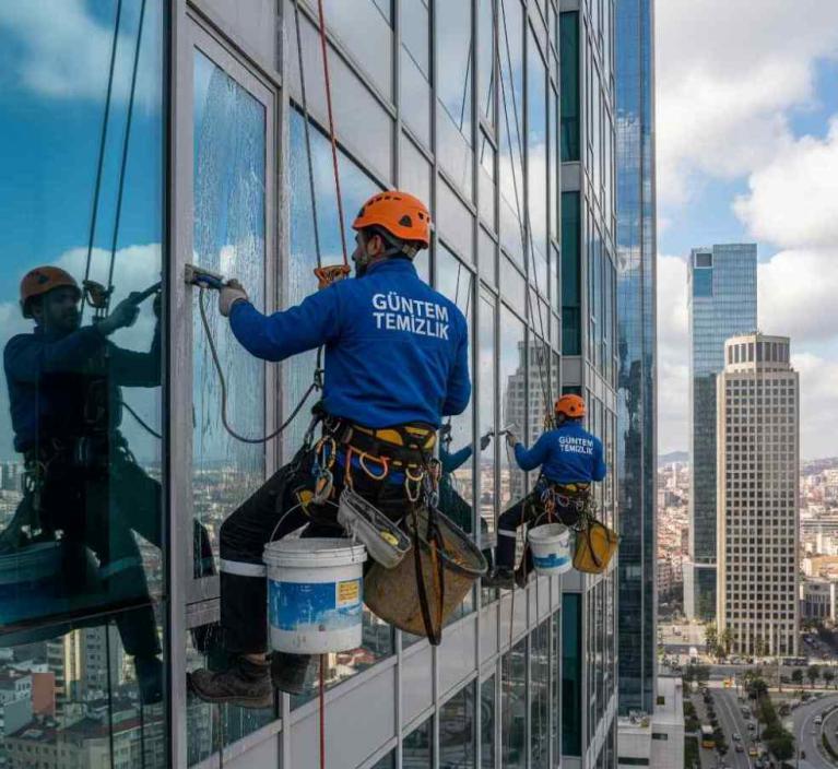 İple erişim yöntemi ile Şişli dış cephe cam temizliği