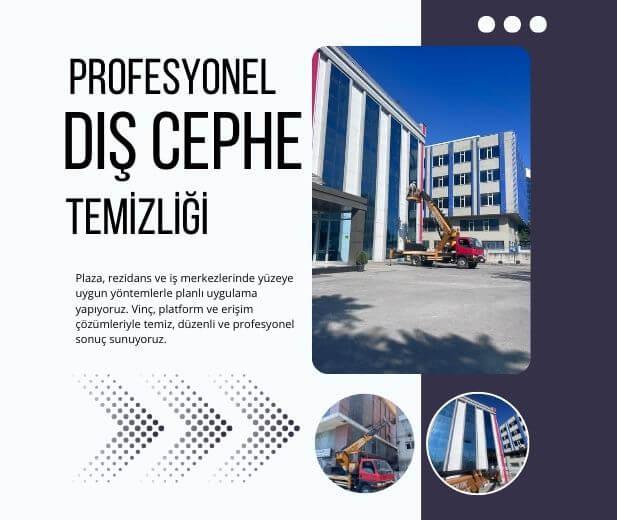 Kurumsal bina önünde vinçli ekipmanla yapılan profesyonel cephe ve yüzey bakım çalışması