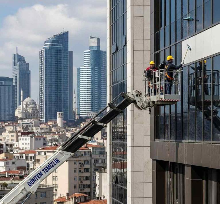 Sepetli vinç ile dış cephe temizliği