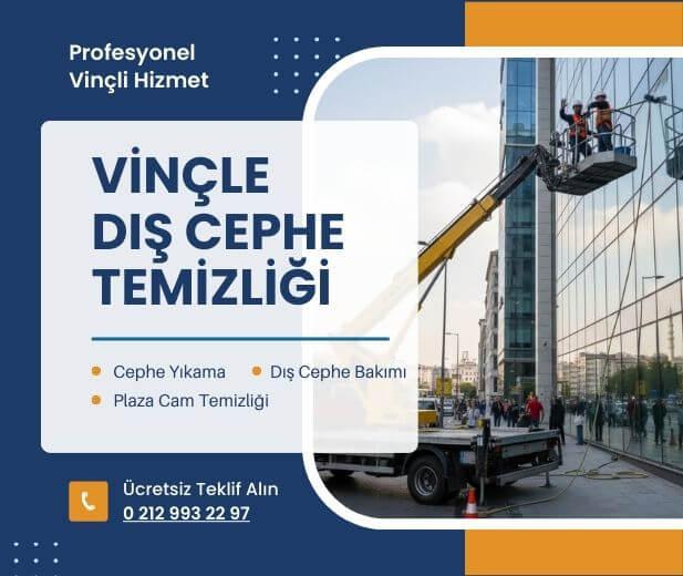 Yüksek yapıda vinç erişimiyle profesyonel temizlik uygulaması